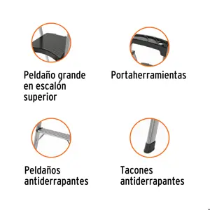 Escalera tubular plegable, 2 peldaños, aluminio, Truper