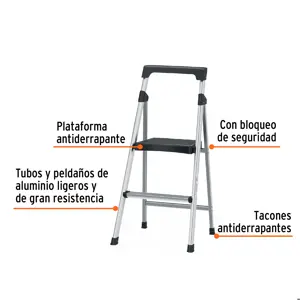 Escalera tubular plegable, 2 peldaños, aluminio, Truper