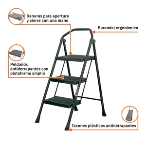 Escalera tubular, plegable, 3 peldaños, Truper