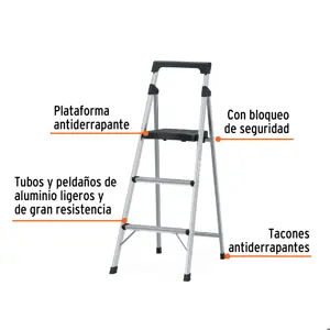 Escalera tubular plegable, 3 peldaños, aluminio, Truper