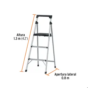 Escalera tubular plegable, 3 peldaños, aluminio, Truper