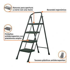 Escalera tubular, plegable, 4 peldaños, Truper