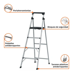Escalera tubular plegable, 4 peldaños, aluminio, Truper