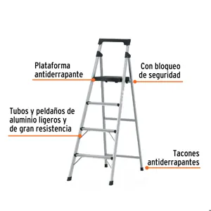 Escalera tubular plegable, 4 peldaños, aluminio, Truper