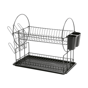 Foset Escurridor negro de acero con 2 niveles para trastes