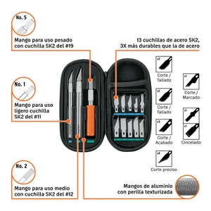 Juego de exactos profesional con 13 cuchillas,estuche,TRUPER