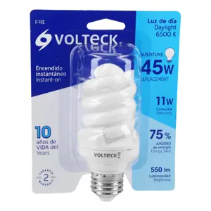 46847 / F-11E Lámpara espiral T3 11 W luz de día en blíster, Volteck