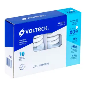48509 / F-15EMX4 Volteck Pack de 4 lámparas espiral mini T2 15 W luz de día, en caja