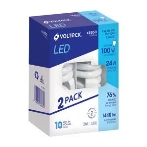 Pack 2 lámparas espiral T4 24 W luz de día, blíster, Volteck