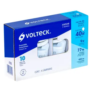 48508 / F-9EMX4 Volteck Pack de 4 lámparas espiral mini T2 9 W luz de día, en caja