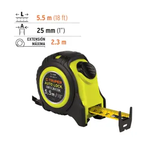 Truper Flexómetro Auto-Lock contra impactos 5.5 m cinta 25 mm