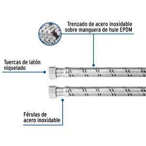 Manguera para boiler, acero inox, 1/2