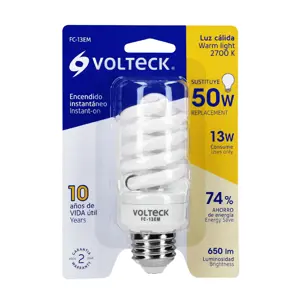 48505 / FC-13EM Lámpara espiral mini T2 13 W luz cálida en blíster, Volteck