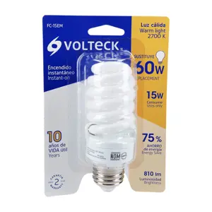 Lámpara espiral mini T2 15 W luz cálida en blíster, Volteck