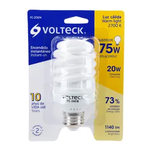 48207 / FC-20EM Lámpara espiral mini T2 20 W luz cálida en blíster, Volteck