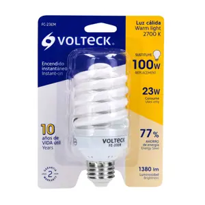 46839 / FC-23EM Lámpara espiral mini T2 23 W luz cálida en blíster, Volteck