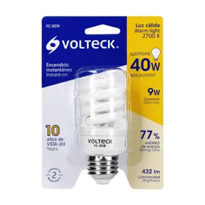 48501 / FC-9EM Lámpara espiral mini T2 9 W luz cálida en blíster, Volteck