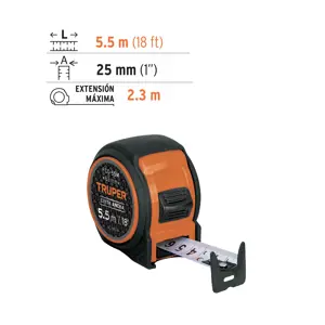 Flexómetro compacto contra impactos 5.5 m cinta 25 mm,TRUPER
