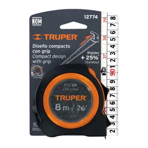 Flexómetro compacto contra impactos 8 m cinta 25 mm, TRUPER