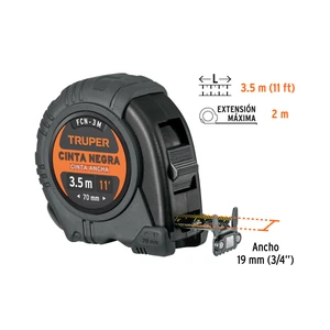 Flexómetro contra impactos 3 m, Cinta Negra 13 mm, Truper