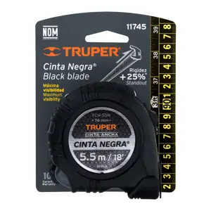 11745 / FCN-55M Flexómetro contra impactos 5.5 m, Cinta Negra 25 mm, Truper