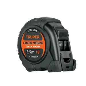 11745 / FCN-55M Flexómetro contra impactos 5.5 m, Cinta Negra 25 mm, Truper