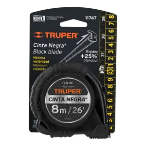 Flexómetro contra impactos 8 m, Cinta Negra 25 mm, Truper