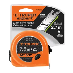 Flexómetro XTRA 7.5 m cinta extra ancha 28 mm, Truper