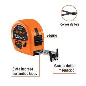 Expert Flexómetro XTRA 7.5 m cinta extra ancha 28 mm, Truper