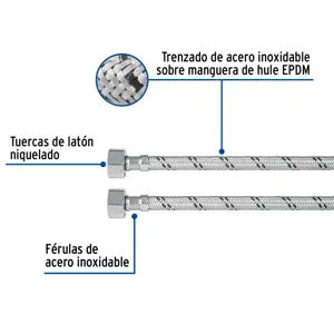 Foset Manguera lavabo/fregadero, acero inox, 1/2