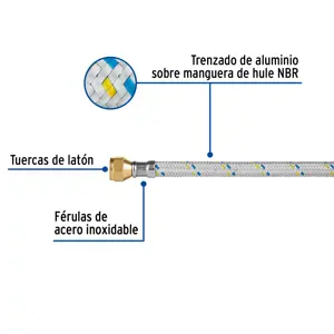 Manguera para gas, aluminio, 3/8