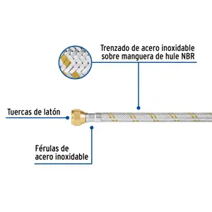 Manguera para gas, acero inox, 3/8