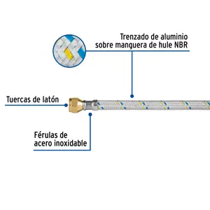 Manguera para gas, aluminio, 3/8