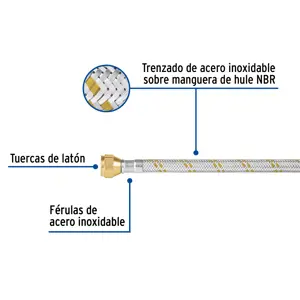 Manguera para gas, acero inox, 3/8