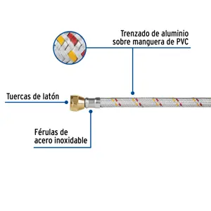 Manguera para gas, aluminio, 3/8