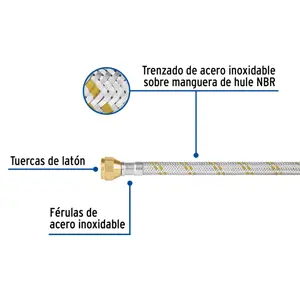 Manguera para gas, acero inox, 3/8