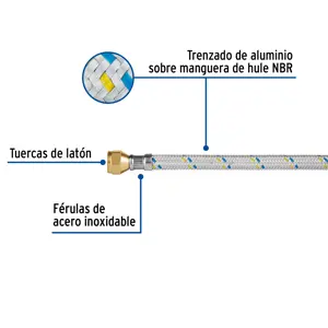 Manguera para gas, aluminio, 3/8