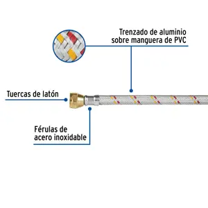 Manguera para gas, aluminio, 3/8