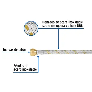 Manguera para gas, acero inox, 3/8