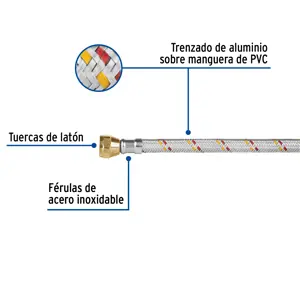 Manguera para gas, aluminio, 3/8
