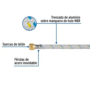 Manguera para gas, aluminio, 3/8