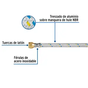 Manguera para gas, aluminio, 3/8