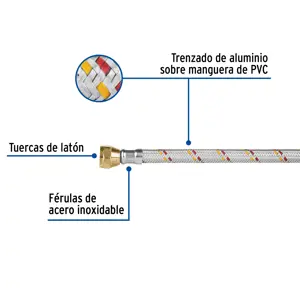 Manguera para gas, aluminio, 3/8