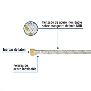 Manguera para gas, acero inox, 3/8