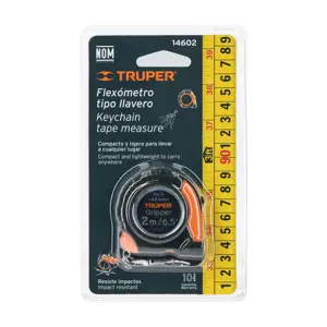 14602 / FH-2 Flexómetro Gripper de 2 m tipo llavero, cinta 13 mm, Truper