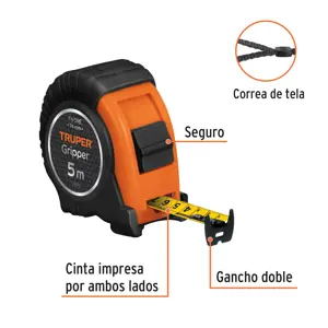 Truper Flexómetro contra impactos 5 m cinta 19 mm grad. métrica