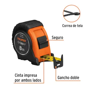 15389 / FH-8ME Truper Flexómetro contra impactos 8 m cinta 25 mm grad. métrica