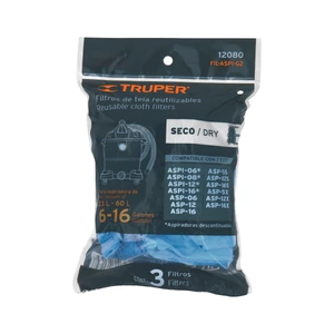 Bolsa con 3 filtros de tela, aspiradoras 5-16 gal, TRUPER