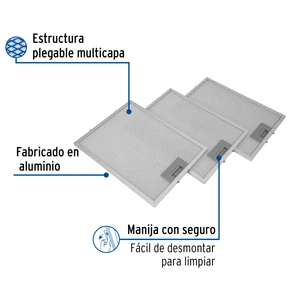 Foset Juego de 3 filtros de aluminio para campana CAME-80