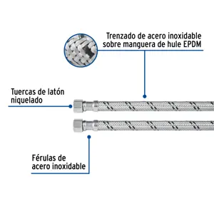 Foset Manguera lavabo/fregadero, acero inox, 1/2